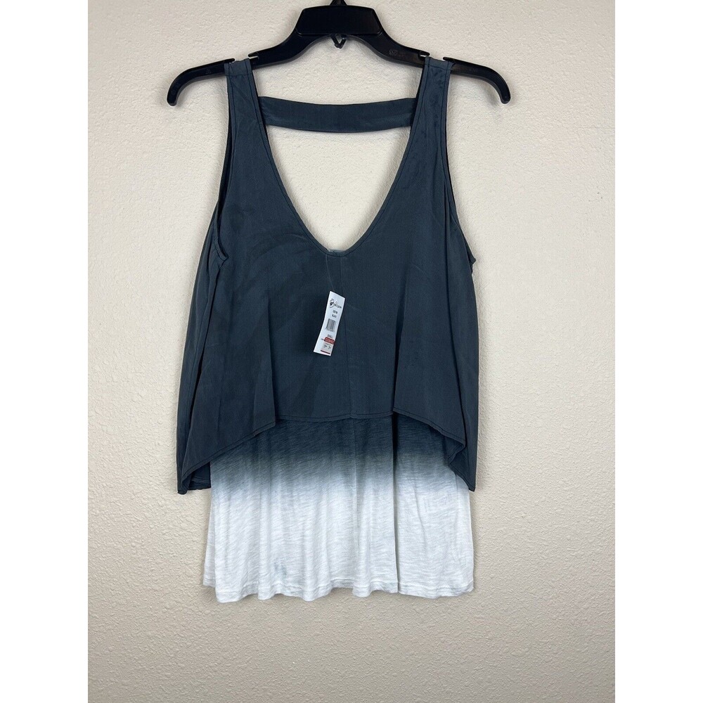 NWT Red Haute Womens Small Tank Blouse Popover Ombre Shirt Gray White Sleeveless